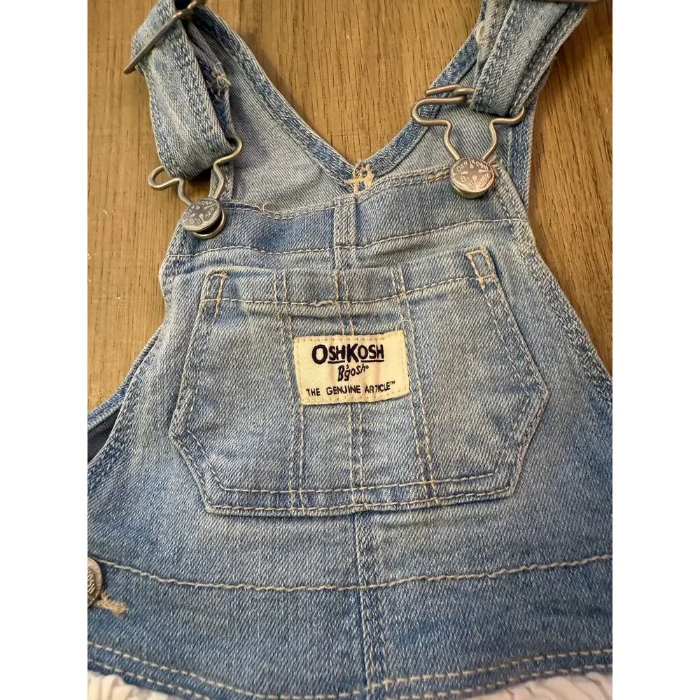 Oshkosh B'Gosh Baby Denim Jumper Dress White Eyelet Skirt Vestbak 12 Months